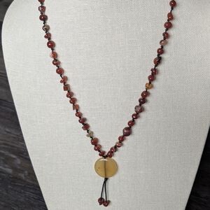 Vintage Carnelian Beaded Necklace 24” Hand Knotted Stone Necklace